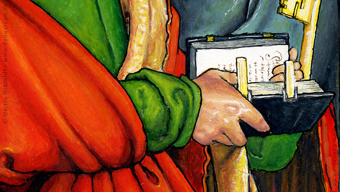 Die Hände von Johannes mit der Bibel | Kunst Cartoon Die Hände von Johannes mit der Bibel | Kunst Cartoon