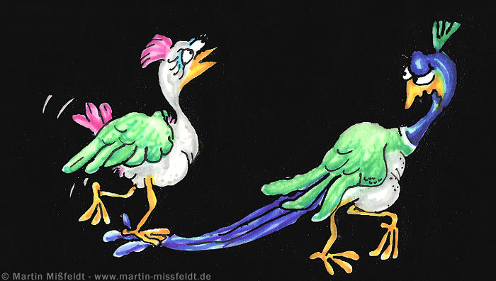 Pfaue, Männchen und Weibchen | Colorierte Illustration Pfaue, Männchen und Weibchen | Colorierte Illustration