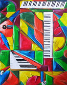 Ölmalerei: Kubismus Ölbild: Klavier mit Flügel