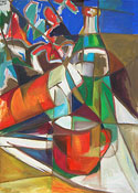 Ölmalerei: Abstraktes Ölgemälde - Flaschen Stillleben