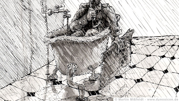 In der Badewanne mit Mantel und Zeitung | Kunst Cartoon In der Badewanne mit Mantel und Zeitung | Kunst Cartoon