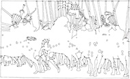 Fineliner Zeichnung: Reiterschlacht Cotignola 2 (nach Paolo Uccello)