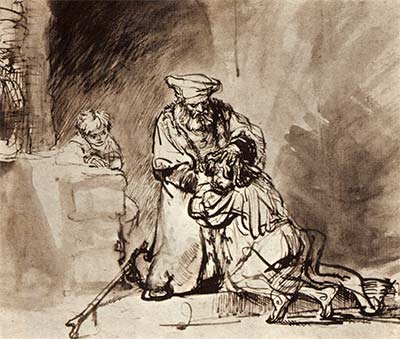 Lavierte Tuschezeichnung von Rembrandt
