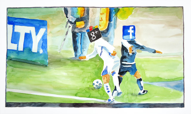 Aquarell: Google vs. facebook