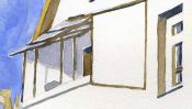 Balkon am Haus, Aquarellbild (Detail 5)