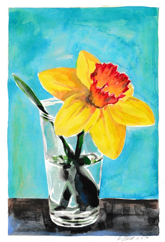 Blumenaquarell mit gelber Narzisse