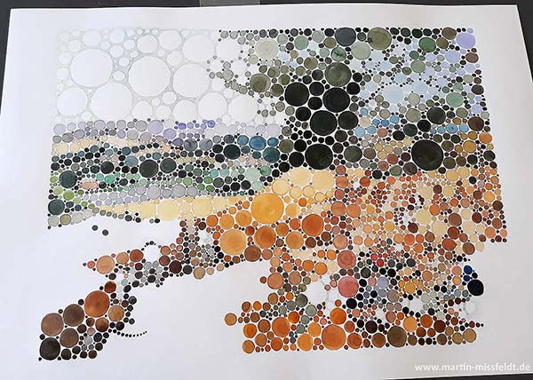 Fast fertig: Neopointilistisches Aquarellbild Kornwerte
