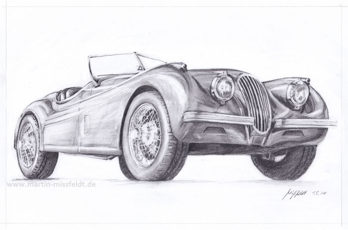 Oldtimer Jaguar XK 120 (Bleistiftzeichnung)