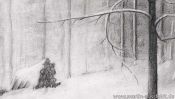 Bleistiftzeichnung: Holzstapel im Schnee (Detail 3)