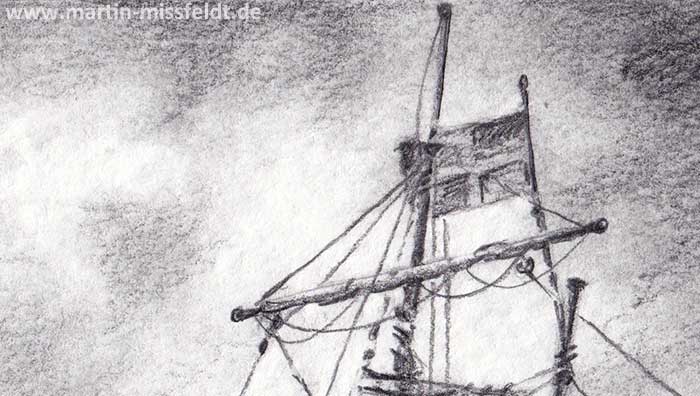 Bleistiftzeichnung Segelschiff (Detail 1)