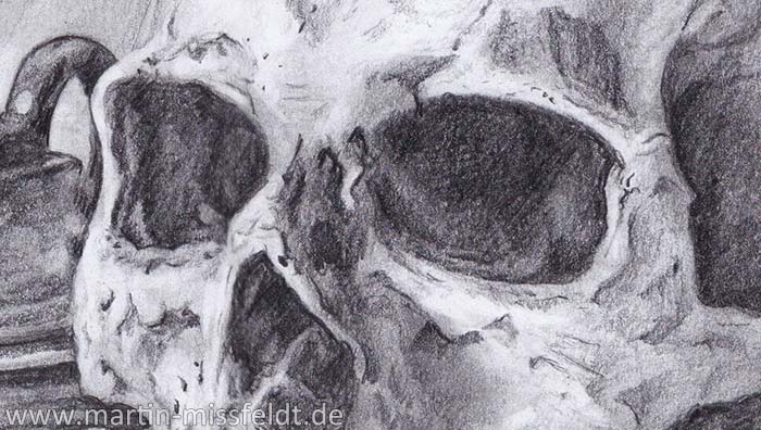 Bleistiftzeichnung Totenkopf (Detail 1)