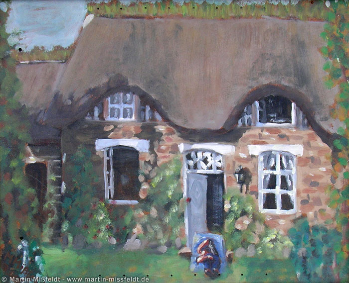 Ölbild: Altes Haus in der Normandie