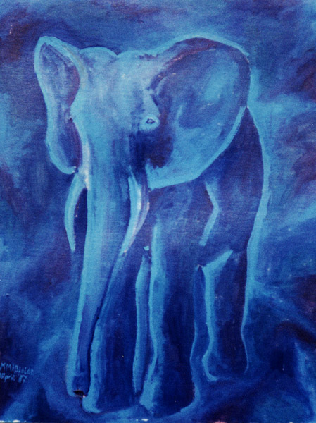 Malerei: Blauer Elefant bei Nacht
