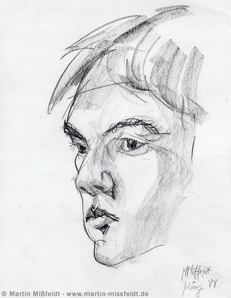 Portraitskizze mit Kohle