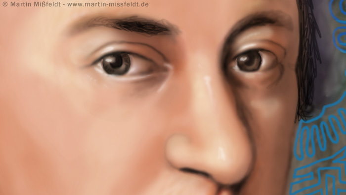 Mozart Augen und lange Nase