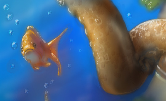Goldfisch im blauen Meer Goldfisch im blauen Meer