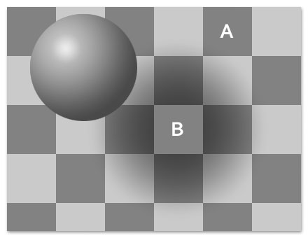 Optische Täuschung: Die Felder A und B haben exakt den gleichen Grauwert