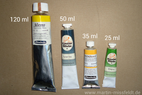 Tuben mit Ölfarben unterschiedlicher Größe