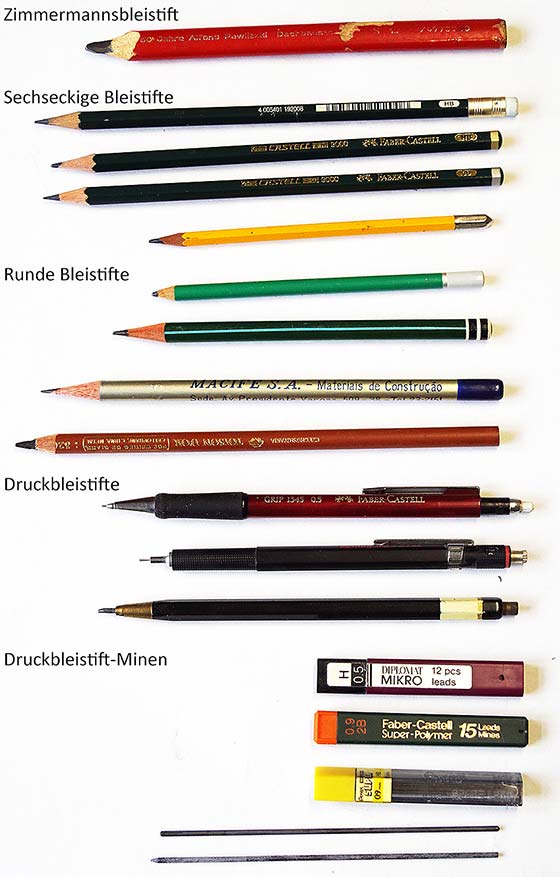 Bleistifte: verschiedene Arten von Bleistiften und Minen